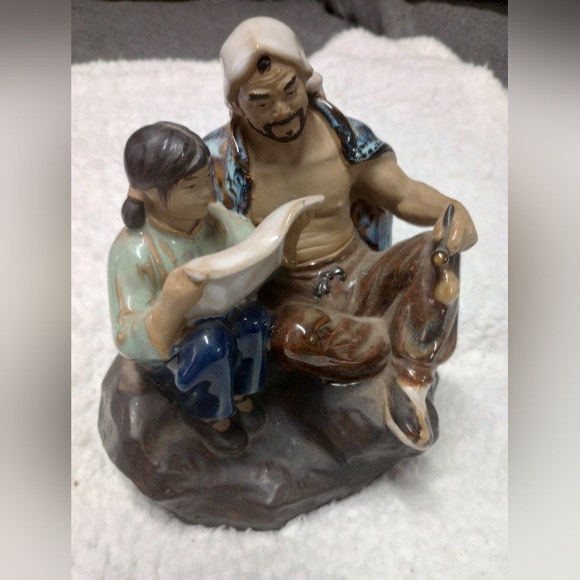 Vintage Shiwan Chinese mud men figurine father and daughter - Picture 2 of 7